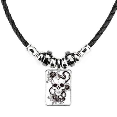 Imagem de DIYthinker Colar com estampa de cobra de caveira de animal com pingente de corda de couro Torque