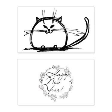 Imagem de Curly Heavy Cat Smile Sit Line Ano Novo Festival Cartão Bless Mensagem Presente
