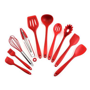 Imagem de Conjunto de utensílios de cozinha de silicone Kkmoon, 10 peças, resistentes ao calor, antiaderente
