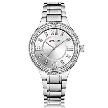 Imagem de CURREN Relógio de pulso feminino original esportivo à prova d'água em aço inoxidável quartzo 9004, All silver