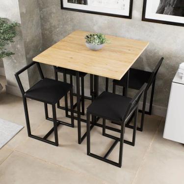 Imagem de Conjunto Mesa Pinus 4 Cadeiras Estofado Industrial Black
