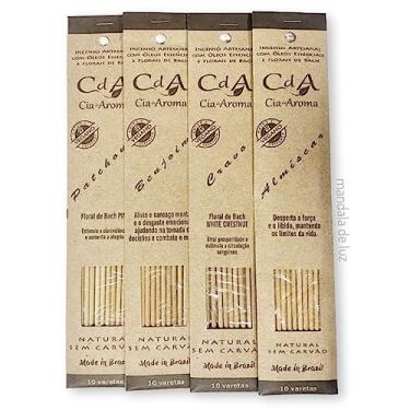 Imagem de Kit 4 Incensos Naturais Florais Óleos Essenciais Patchouly, Benjoim, Cravo e Almíscar