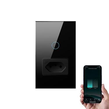 Imagem de MIUCDA Interruptor Tomada Inteligente Touch 20A WiFi 2P+T com Placa 4x2 Bivolt 100v-250v Compatível Com Alexa Google Home Smart Life Tuya App （Preto，1 Botão）