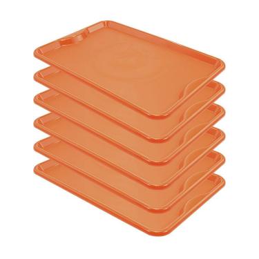 Imagem de Conjunto 6 Bandejas Plásticas Self-Service Refeição 48 x 32,5 x 2 BR-100 Laranja - Dell...