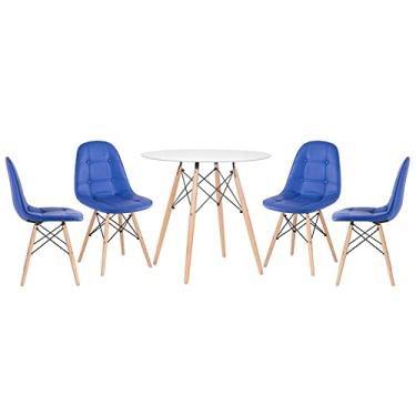 Imagem de Loft7, Kit Mesa Eames 80 cm branco + 4 cadeiras Eames Botonê azul