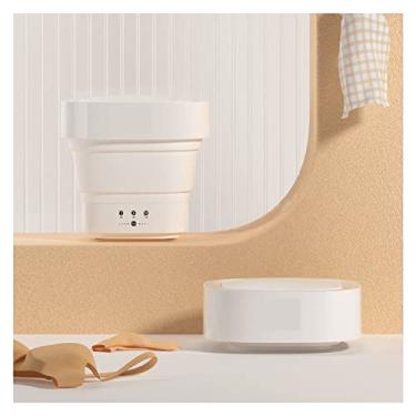Imagem de Poderosa portátil pequena máquina de lavar elétrica mini máquina de lavar doméstica dobrável barril arruela portátil com função de desidratação para viagem (cor: branco)