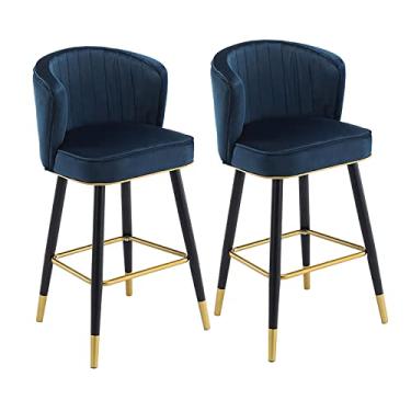 Imagem de Cadeiras de jantar cadeiras de sala de jantar elegantes bancos de bar conjunto de 2, cadeiras de balcão de cozinha de veludo para café da manhã, cadeiras de bar bancos altos com pernas de metal e apoio para os pés para ilha de cozinha, altura do assento 55/65 cm