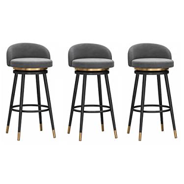 Imagem de Cadeiras de jantar cadeiras de sala de jantar banco de bar conjunto ajustável de 3, banco de altura de balcão cadeira de bar giratória estofada de veludo com moldura de metal preto para cozinha ilha sala de jantar pátio tudo está bem