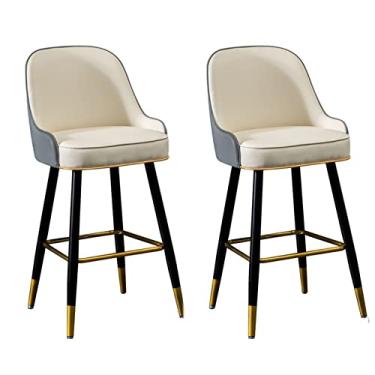 Imagem de Cadeiras de jantar cadeiras de sala de jantar conjunto de 2 bancos de bar de couro PU grosso acolchoado cozinha café da manhã cadeiras de bar com apoio de braço e apoio para os pés, bancos de bar de bar de encosto alto para casa cozinha balcão de ilha tudo é