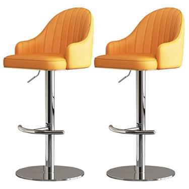 Imagem de Cadeiras de jantar cadeiras de sala de jantar bancos de bar de couro PU com braço conjunto de 2, elevador giratório ajustável a gás, apoio para os pés e base para café da manhã, balcão, cozinha e banquetas de bar em casa, tudo está bem