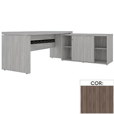 Imagem de Mesa com Balcão e Prateleiras Pe50 em Mdp 160 x 170 cm Cor Walnut detalhe Preto