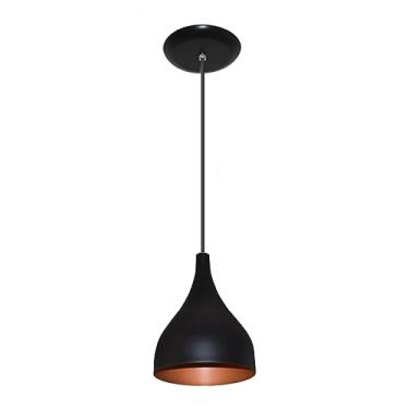 Imagem de Luminária Pendente Modelo Funil (gota) - 19cm x 15cm + fio regulável - Ideal para bancada, balcão, cabeceira de cama (Preto com Cobre)
