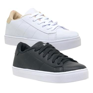 Imagem de Kit 2 Tênis Branco Feminino Casual Leve Confortável Sapatenis (Branco/Dourado+Preto, BR, Adulto, Numérico, P, 38)