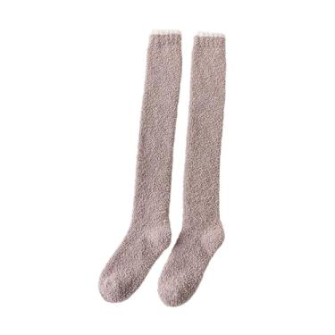 Imagem de Vaveren 1 par joelho meias altas mulheres outono respirável coxa meias chinelo meias de pelúcia fuzzy meias engrossadas dormir, marrom