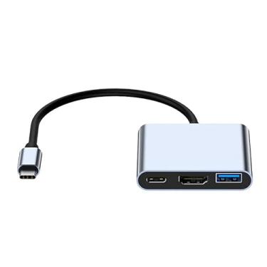 Imagem de WHSXFACabos extensores para alta eficiência no escritório - Dock station 3 em 1 para notebook com HDMI, USB 3.0 e fonte de alimentação tipo-c PD (prata branca)