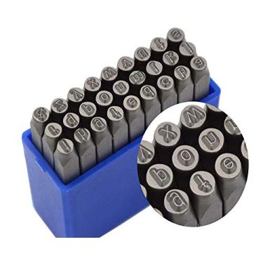 Imagem de WKSTOOL 27 peças de carimbo de aço resistente letras minúsculas 5/32 4 mm carimbo manual código de marca do alfabeto kit de punção para pulseira, anel, joias, chapa metálica, molde