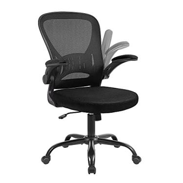 Imagem de Youhauchair Cadeira de escritório de malha, cadeira ergonômica para computador com braços dobráveis e suporte lombar, cadeiras de mesa de escritório em casa com altura ajustável, preta
