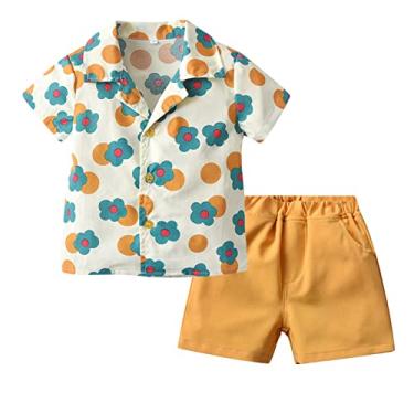 Imagem de Roupas de bebê para meninos roupas de manga curta camisa de botão casual shorts conjunto verão 6 meses roupas de inverno menino, Amarelo, 5-6 Anos
