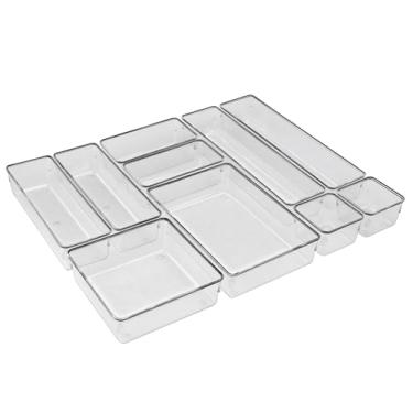 Imagem de Organizador Modular Acrimet para Gavetas, Bancadas e Armários, Plástico Transparente, Kit com 10 Potes Tamanhos Sortidos