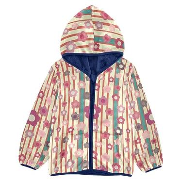 Imagem de KLL Casaco de lã infantil listrado com flores casaco de inverno infantil menina azul ma...