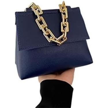 Imagem de Bolsa feminina bolsa pequena bolsa de corrente dourada ombro diagonal mensageiro bolsa crossbody bolsas, azul-cor sólida, a