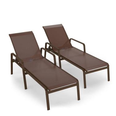 Imagem de Kit 2 Espreguiçadeira Piscina Alumínio Marrom Tela Marrom