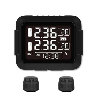 Imagem de XRC TECH Sistema de monitoramento de pressão de pneu sem fio TPMS para motocicleta com 2 sensores externos, sistema de alarme de pneu automático em tempo real, visor LCD TPMS universal para
