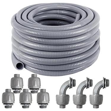 Imagem de Kit de conduítes elétricos de 1,5 m, 15 m, com 5 conexões retas e 3 ângulos incluídas, conduíte elétrico flexível não metálico apertado para líquidos (1,9 cm de diâmetro, 1,5 m)