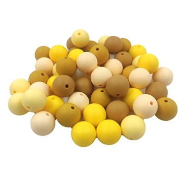 Imagem de Série amarela 50 peças 15 mm contas de pérolas redondas de silicone para chaveiro artesanato mistura de cores DIY silicone frisado mãe colar acessório de joias