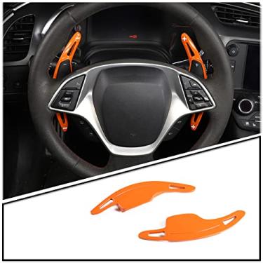 Imagem de 2 peças de acessórios interiores extensões de câmbio de volante coloridas para Chevy Chevrolet C7 Corvette 2014-2019 (alumínio, para câmbio de volante, laranja)