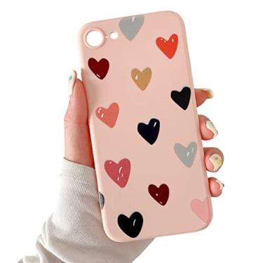 Imagem de ZUKKASHAN compatível com Wite iPhone SE2020 SE2022 iPhone 7 iPhone 8, capa protetora de silicone macio TPU à prova de choque bonito padrão de corações meninas mulheres capa de telefone traseira 4,7