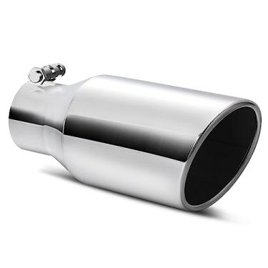 Imagem de Ponta de escape de entrada de 6,35 cm da AUTOSAVER88, ponta de escape de aço inoxidável polido cromado universal de 6,35 x 10,16 x 22,86 cm, design de parafuso/lâmpada.