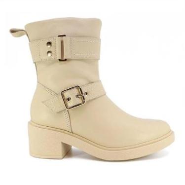 Imagem de Bota Usaflex de Couro com Salto Bloco Cano Médio e Fivela-Feminino