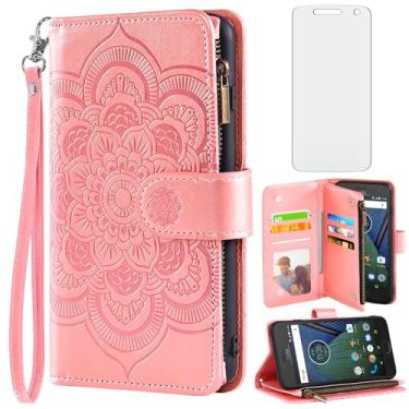 Imagem de Asuwish Capa de celular para Moto G5 Plus com protetor de tela de vidro temperado e porta-cartão flip de couro floral celular Motorola MotoG5 G 5 5ª geração G5+ XT1687 G5plus feminino ouro rosa