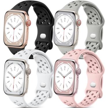 Imagem de Getino Pulseira masculina compatível com Apple Watch SE séries 10, 9, 8, 7, 6, 4, 3, 2 e 1 de 38 mm, 40 mm, 41 mm e 46 mm para iWatch SE, pacote com 4, preto/branco/rosa/cinza