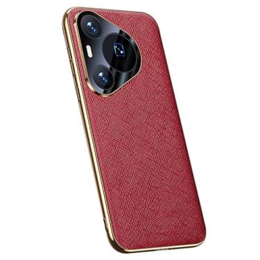 Imagem de POYUFRG Capa de couro real para Huawei Pura 70 Ultra/70 Pro/70 Pro+/70, proteção de lente de cobertura total, capa fina leve de luxo para negócios, vermelha, 70 Pro +