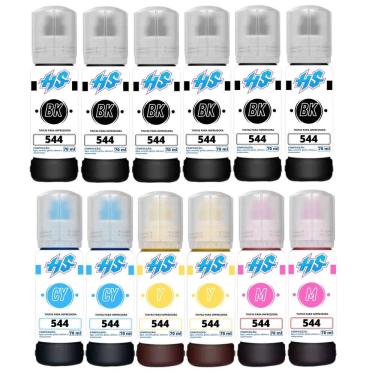 Imagem de Kit 12 Refil Haddaway Store T544 70ml L3110 L3150 L3250 BK C M Y