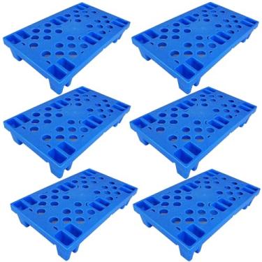 Imagem de Palete de plástico, 6 peças de paletes leves de polietileno azul aninháveis, mini palete de piso à prova de umidade, para restaurantes, cozinhas, lojas, supermercado, porão, armazém, armazém de