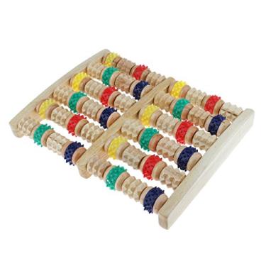 Imagem de Luzhengyang Rolo massageador de pé duplo multicolorido, relaxa e alivia a dor nos pés com alívio de acupressão, design portátil de madeira, os tamanhos de pé, melhora a circulação