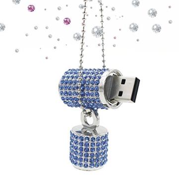 Imagem de WooTeck Pen Drive USB, estojo de batom com glitter cristal de strass brilhante colar de joias brilhantes, 64 GB, azul marinho