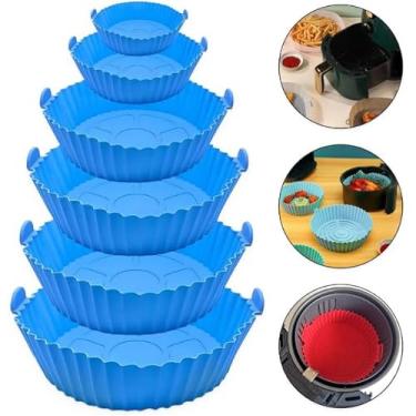Imagem de Kit 6 Forma Silicone Forro Reutilizável Air Fryer Fritadeira (Azul)