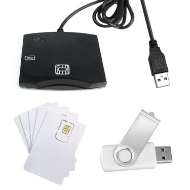 Imagem de Leitor de cartão SIM inteligente: leitor de chip EMV gravador programador com 5 peças de cartão LTE USIM 4G programável em branco e software personalizado SIM - Leitor CAC para Win OS Linux
