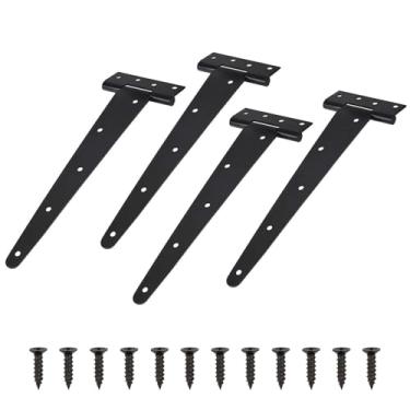 Imagem de TamBee – Correia em T com dobradiça de dobradiça resistente para portas e portões de celeiro, dobradiças pretas, ferragens forjadas, à prova de ferrugem, 12inch
