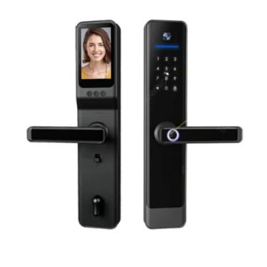 Imagem de Fechadura Digital Com Câmera Inteligente Wi-Fi de embutir com abertura biométrica, por senha, cartão ou chave manual - AVATTO (E908 6068)