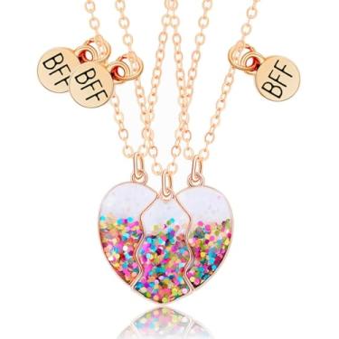 Imagem de DOYYCA Colar da amizade, colar de melhor amiga para 3 meninas, pingente magnético de coração combinando para irmã, 17.7 inches, Latão, Sem Pedra Preciosa