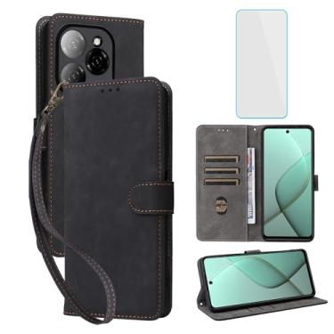 Imagem de IUQXU Capa carteira para celular Tecno Spark 20 Pro 5G com protetor de tela [bloqueio RFID] Capa de celular flip de couro com suporte para cartão feminino e masculino para Tecno Spark20 Pro KJ8 Spark