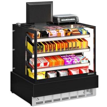 Imagem de Vitrine Neutra Aberta Com Caixa Conveniência Gourmet Mgex100 Gelopar Balcão Seco Preto Bivolt