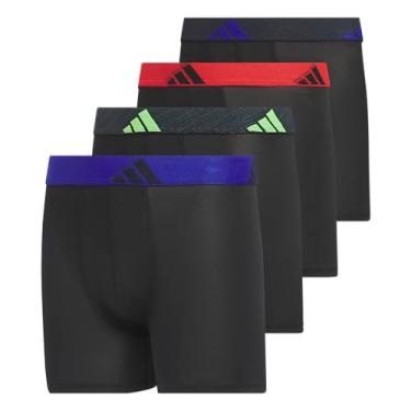 Imagem de adidas Pacote com 4 cuecas boxer de microfibra com modelagem atlética para meninos, pacote com 4, Preto/azul semi lúcido/verde sinal, GG