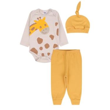Imagem de Conjunto Body Bebe com Calça e Touca, Kit Personalizado Bebê Recém Nascido - Girafa RN a 1 Ano (Caqui, P)
