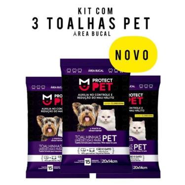 Imagem de Kit 3 Toalhinhas Lencinhos Umedecidos Para Cães E Gatos Área Bucal - P